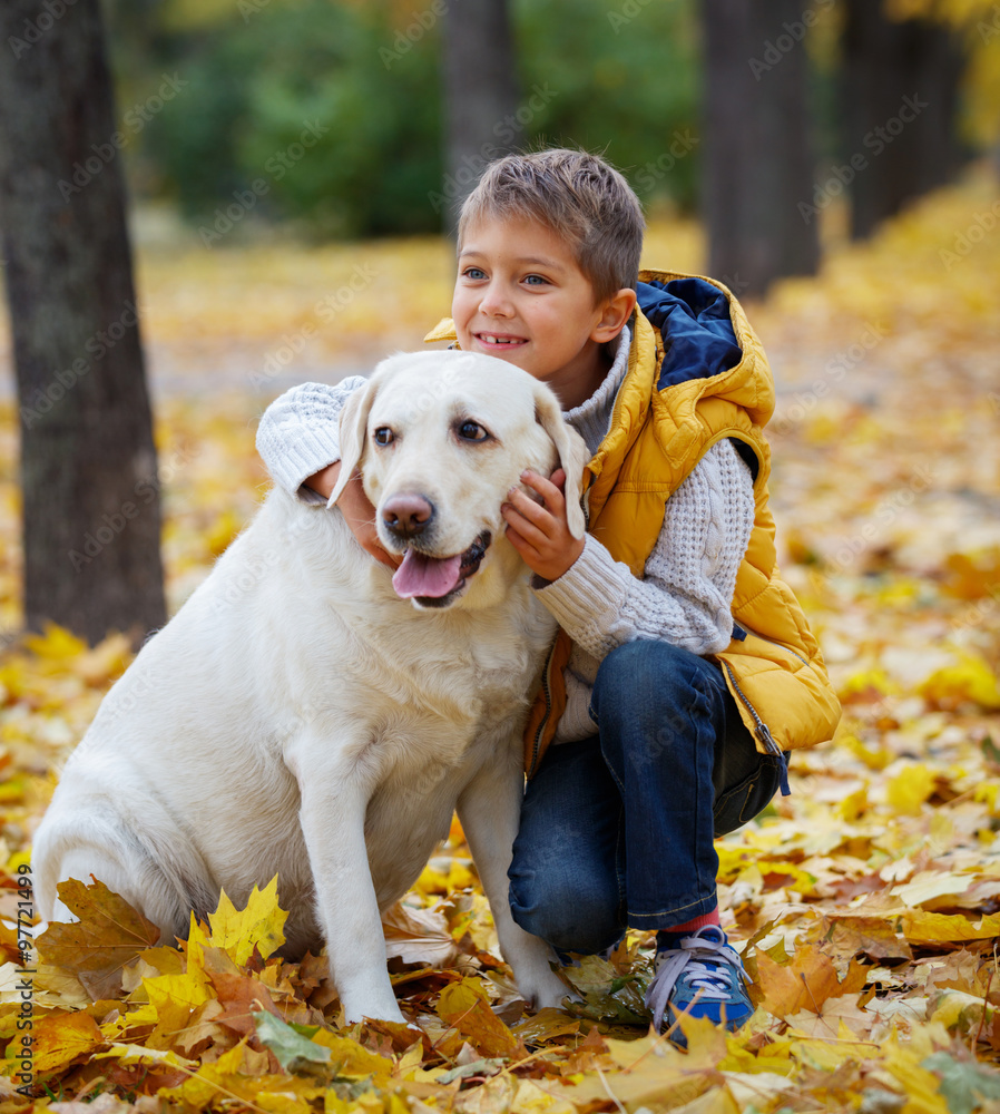Boy with his dog labrador Boy with his dog labrador