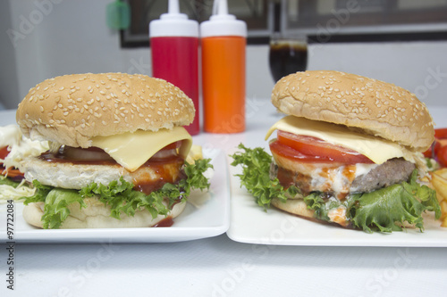 Hamburger beef and chicken Bueger photo