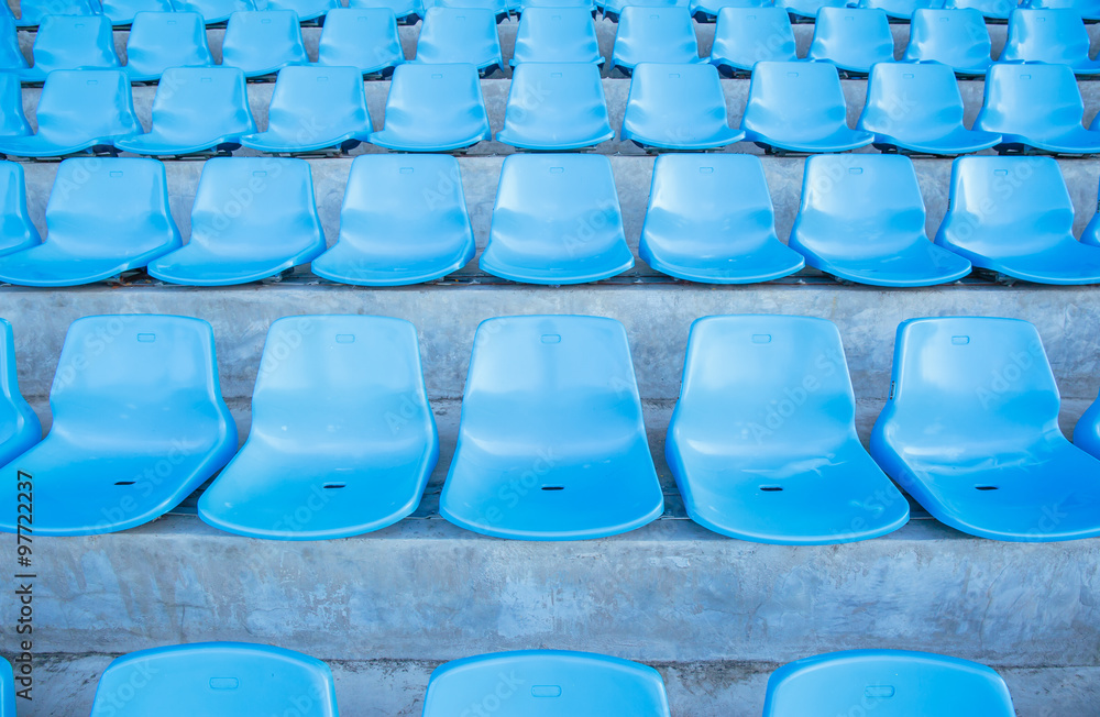 Fototapeta premium Front view of blue bench or chair in the stadium.