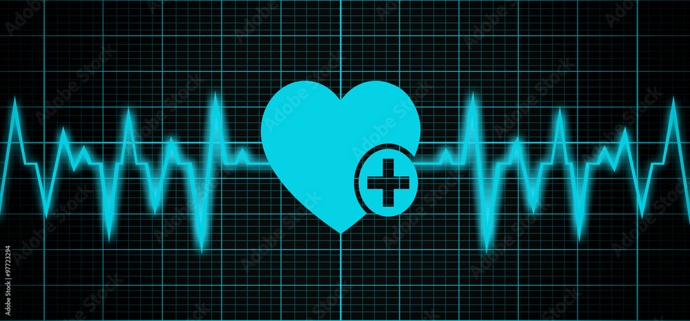 Heart rate and heart background - panoramic format - obrazy, fototapety, plakaty 