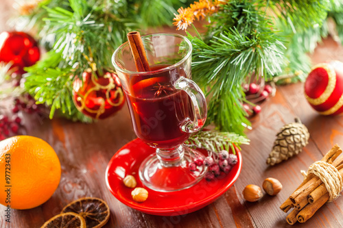 Mulled wine for Christmas Eve celebration party. Hot traditional drink.