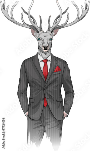 man with deer's head dressed in a suit