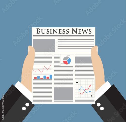 Businessman holding Business News newspaper 