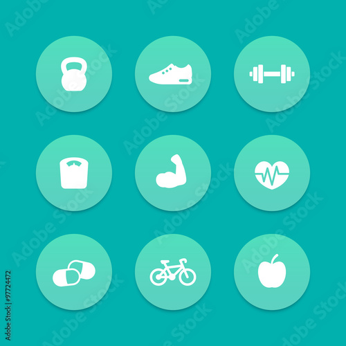 Fitness aquamarine icons, vector illustration