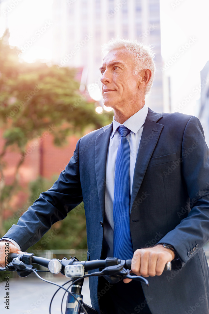 Fototapeta premium Successful businessman riding bicycle