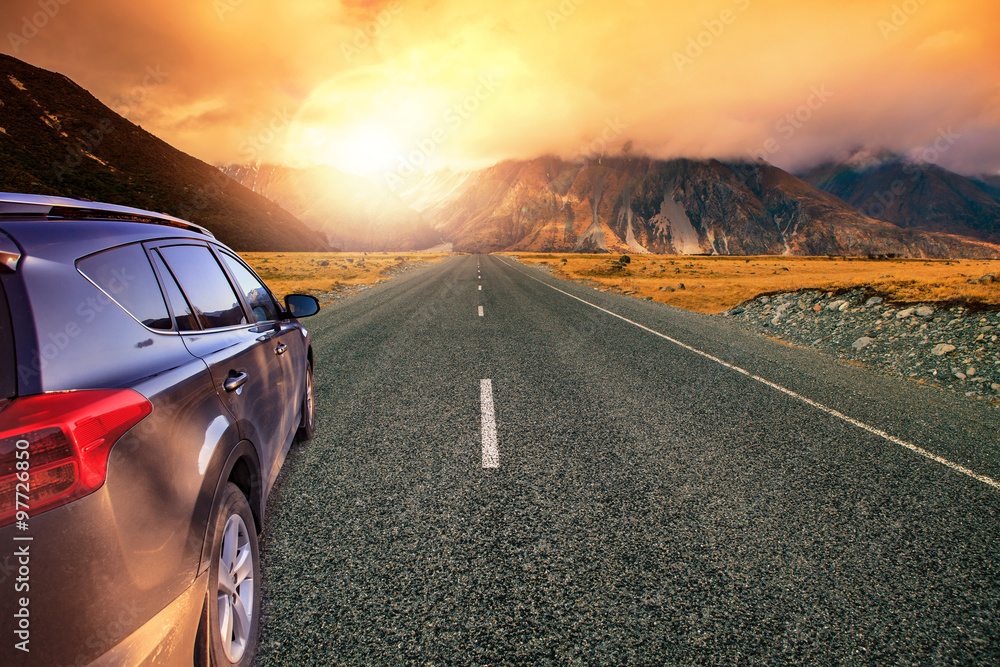 beautiful land scape of asphalt highways perspective to sun set