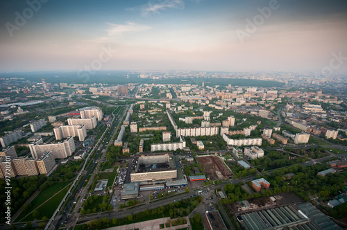 Bird's eye view Ostankino district in Moscow Russia