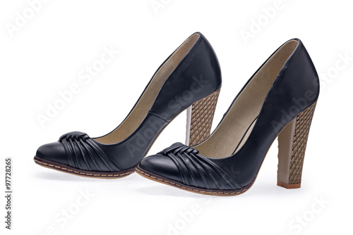 A pair of dark blue female shoes