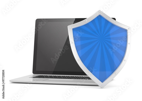Free Download Laptop and shield on white, computer security concept - GFXLoad