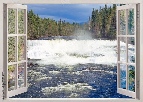 Open window view to Dawson Falls, Canada