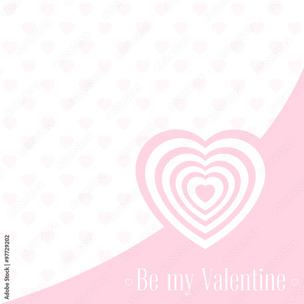 Vector illustration. Banner for design poster or invite Valentine's Day with big heart and title on pink hearts background