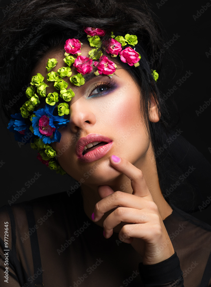 Naklejka premium Fashion portrait of a beautiful girl with bandage over one eye