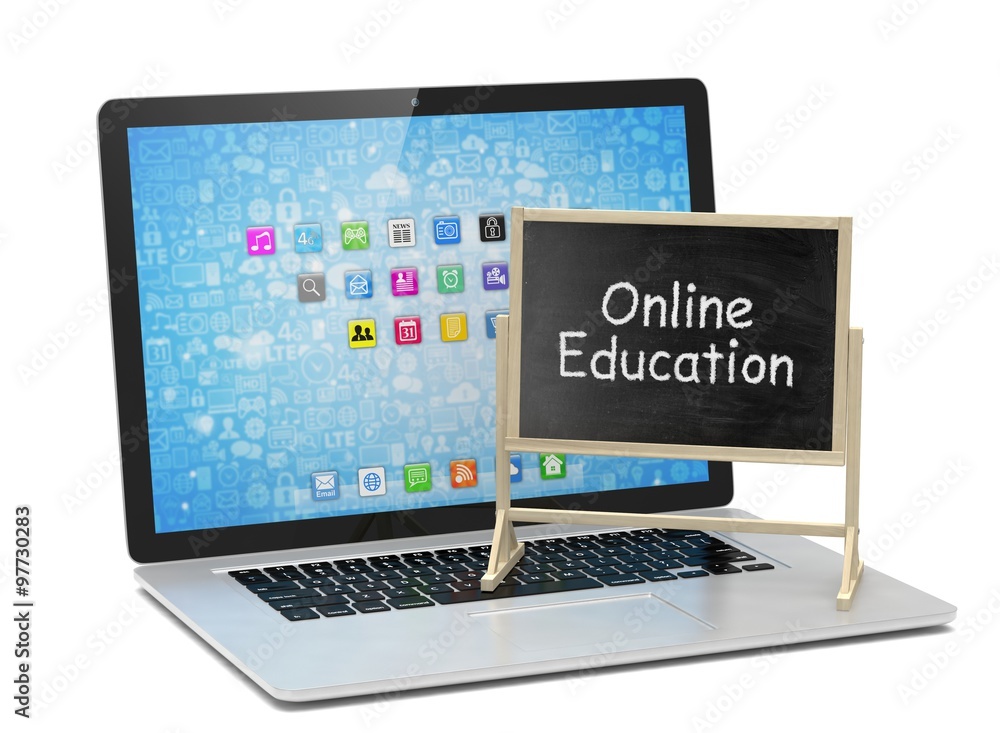 Laptop with chalkboard, online education concept Laptop with chalkboard, online education concept