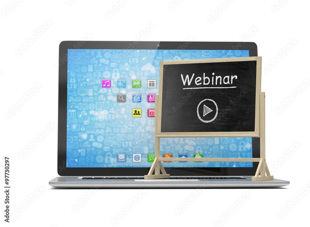 Laptop with chalkboard, webinar, online education concept Laptop with chalkboard, webinar, online education concept