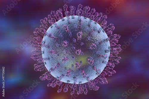 Influenza virus isolated on colorful background. Virus which causes swine flu, avian flu, flu and common cold