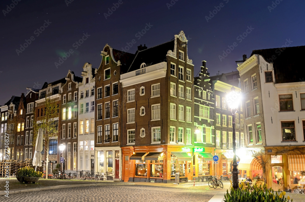 Beautiful cityscape with buildings on the streets of Amsterdam,