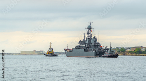 The Project 775 Ropucha Large Landing Ship of Russian Navy in Sevastopol Bay, Crimea