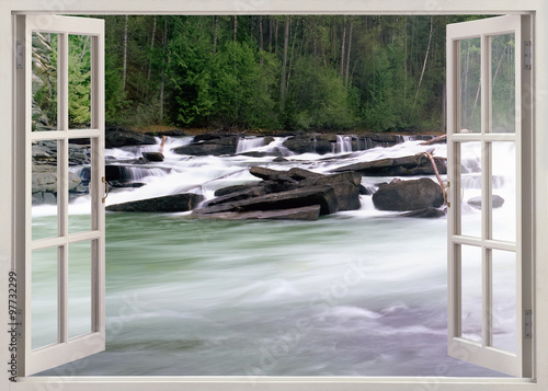 Open window view to river stream