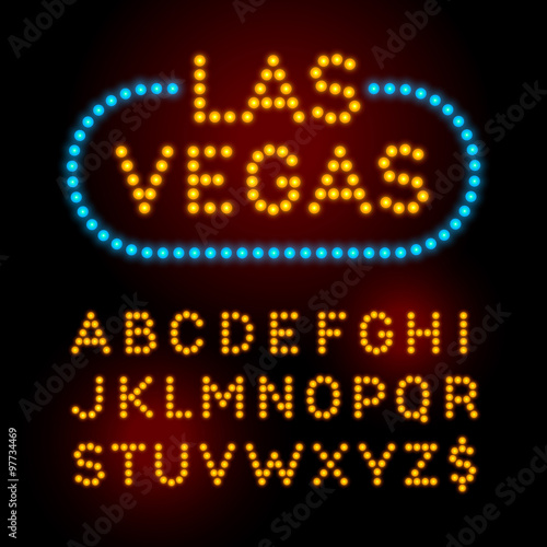 Light bulb font. Vector alphabet with casino effect letters.