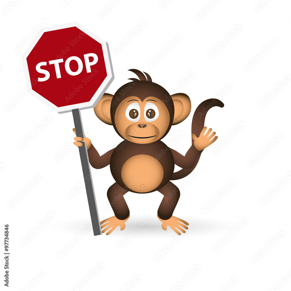 Fototapeta premium cute chimpanzee little monkey holding stop sign eps10