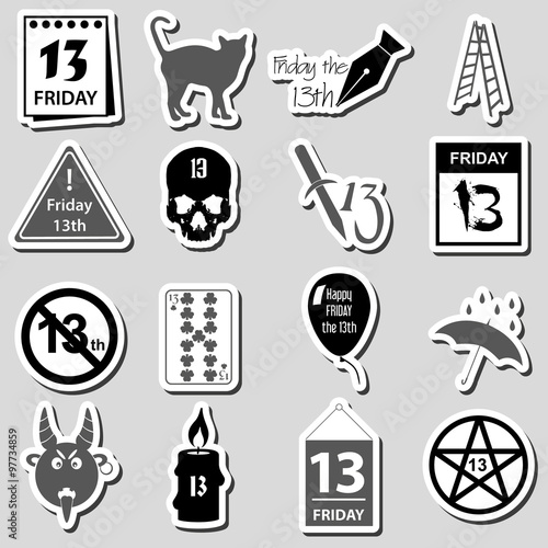 friday the 13 bad luck day stickers set eps10