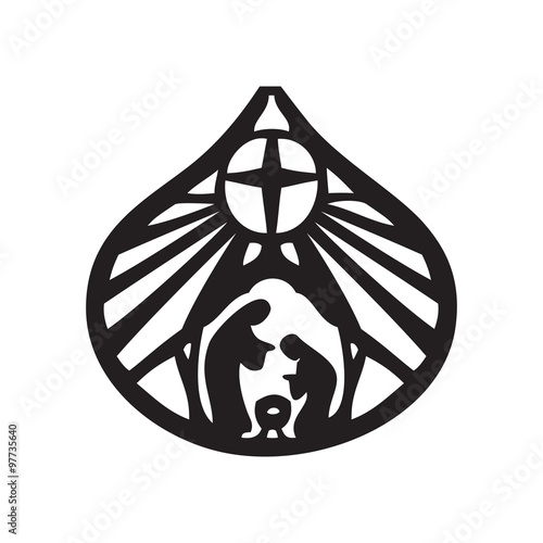 Holy family Christian silhouette icon vector illustration on whi
