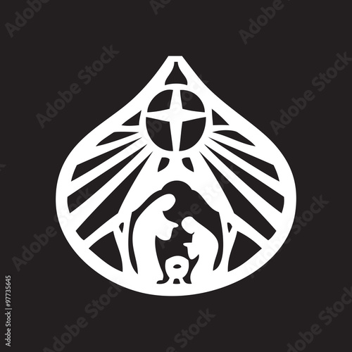 Holy family Christian silhouette icon vector illustration on bla