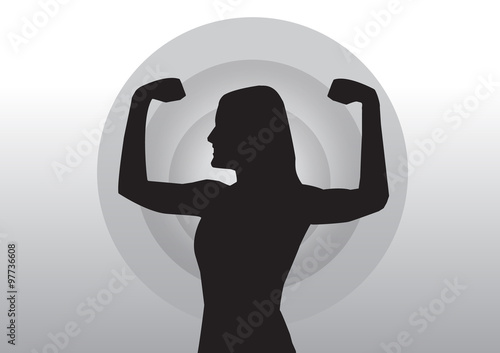 Woman flexing muscle exercise silhouette vector