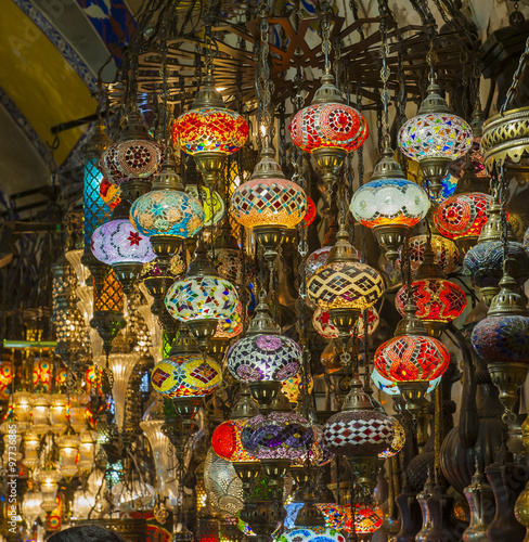 Ornate glass lights at market stall