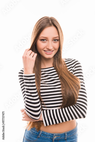 Sexy young girl with nice smile on white background