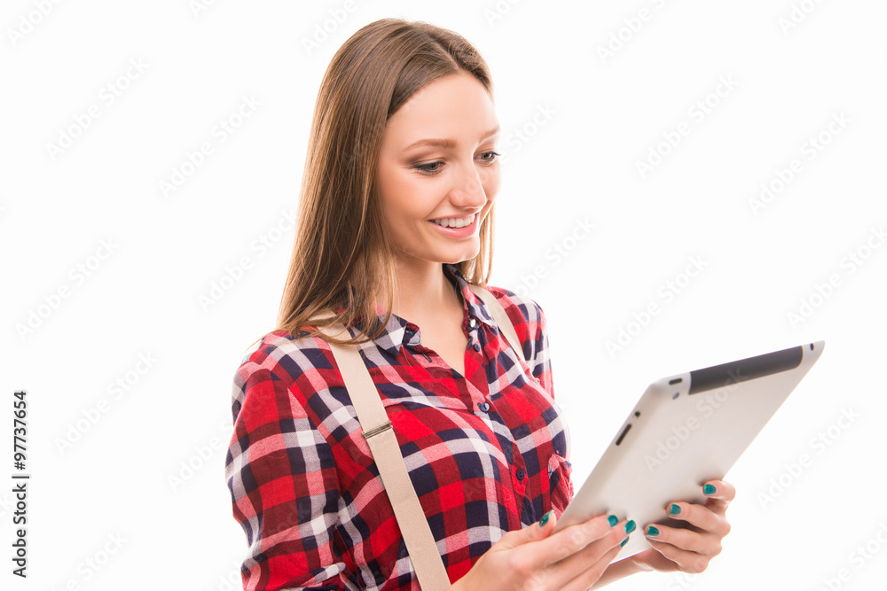 Portarit of cute student girl with tablet PC Portarit of cute student girl with tablet PC