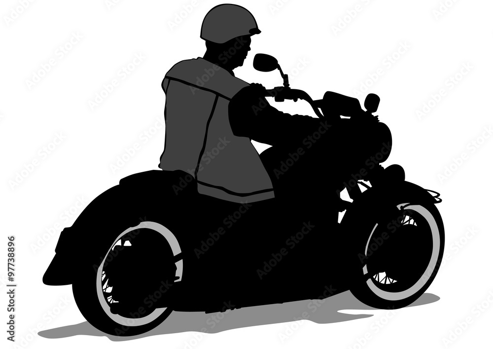 Man on big bike on white background Man on big bike on white background