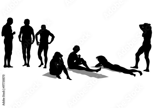 People lie on the beach on a white background