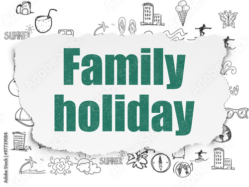 Tourism concept: Family Holiday on Torn Paper background