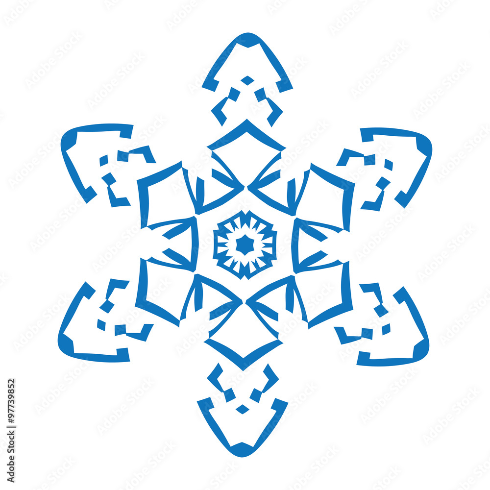 Blue silhouette of snowflake on white background Blue silhouette of snowflake on white background
