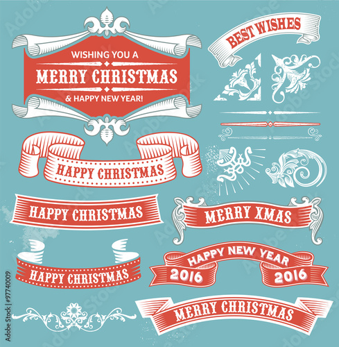 Christmas set - retro labels, banners and signs