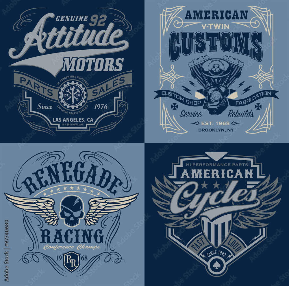 Fototapeta premium Vintage motorsport emblem graphic set