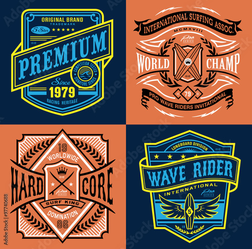 Vintage surfing emblem graphic set