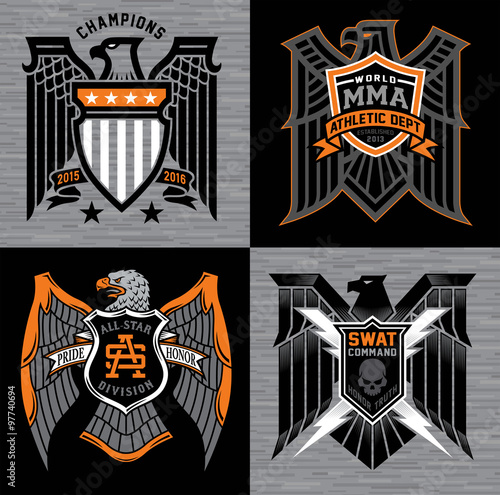 Eagle with shield crest badges