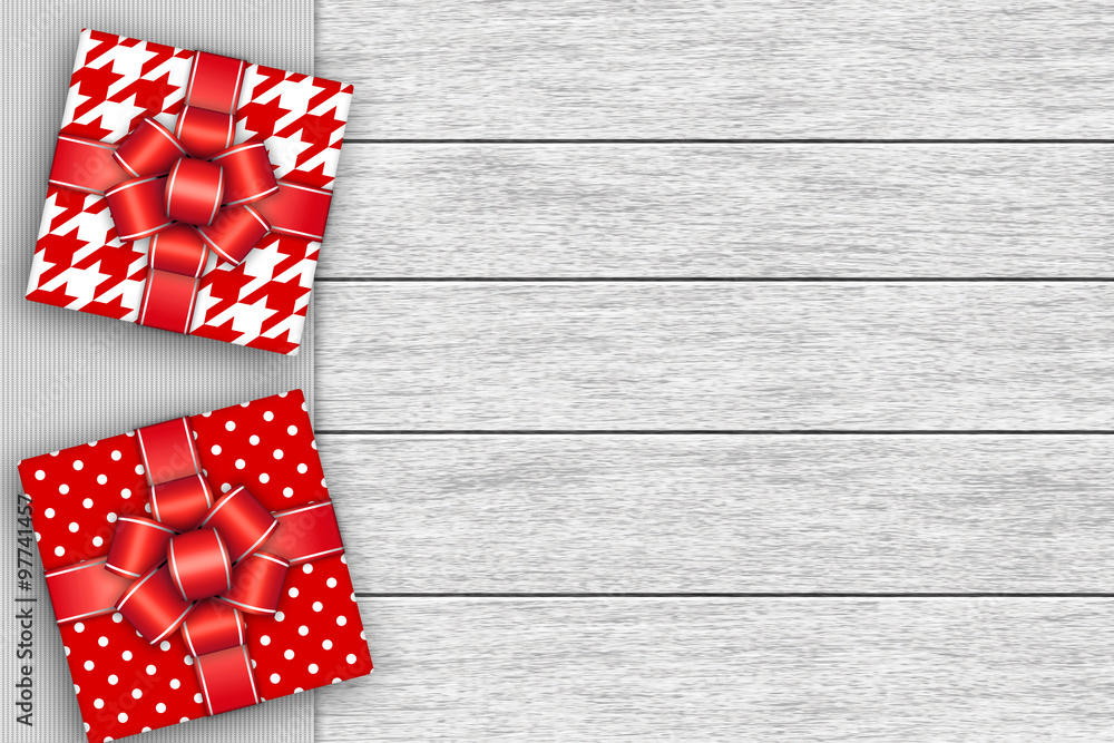 Obraz premium christmas presents lying on wooden desk