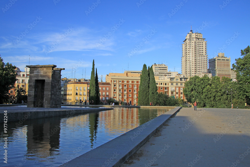 MADRID, SPAIN - AUGUST 23, 2012: Debod Temple in Madrid. This temple was a gift from Egypt to Spain in 1968