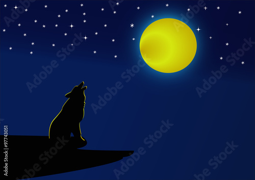 Wolf howling at the full moon at night