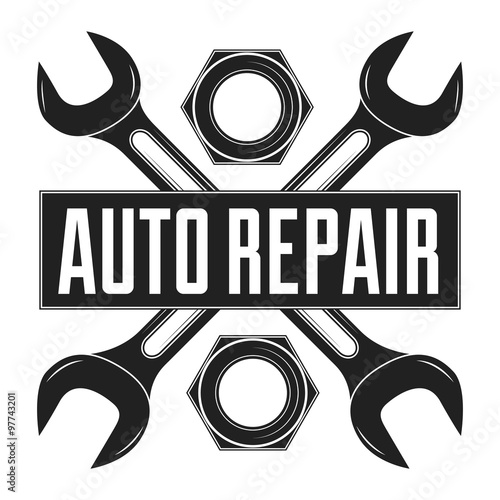 Vintage mechanic auto service repair label, emblem and logo. Vector illustration.  Car service