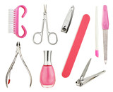 Various manicure tools isolated on pure white background
