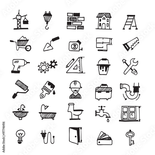 Set of constructing hand drawn doodles.