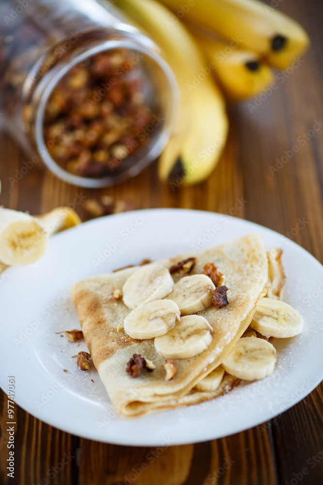 sweet pancakes with bananas and nuts sweet pancakes with bananas and nuts
