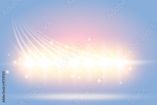 Vector abstract soft lights background. Golden lights and sparks on blue and pink colors. Glow place for you message.