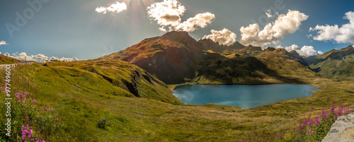 Beautiful glacial lake high in Alps