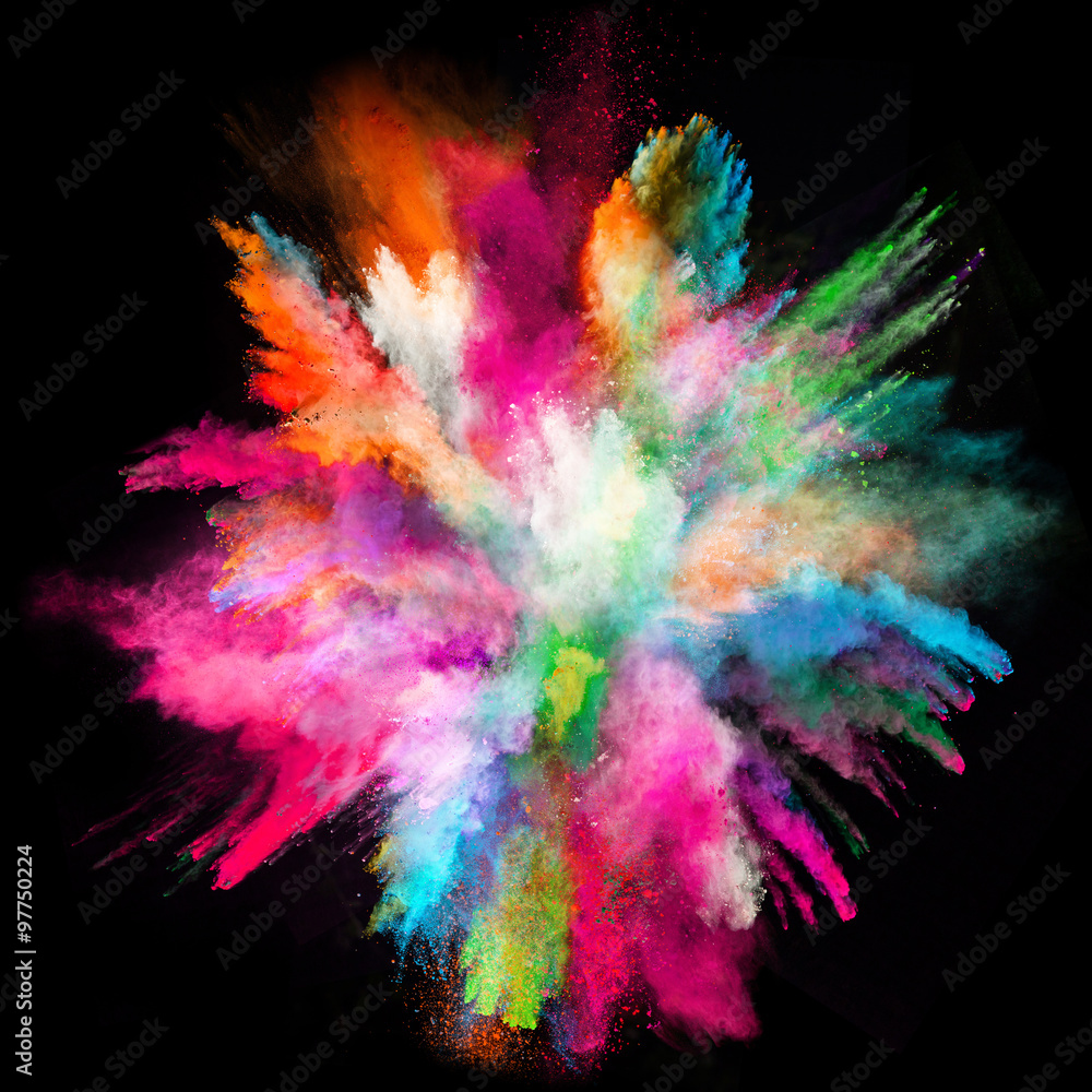 Launched colorful powder on black background Launched colorful powder on black background