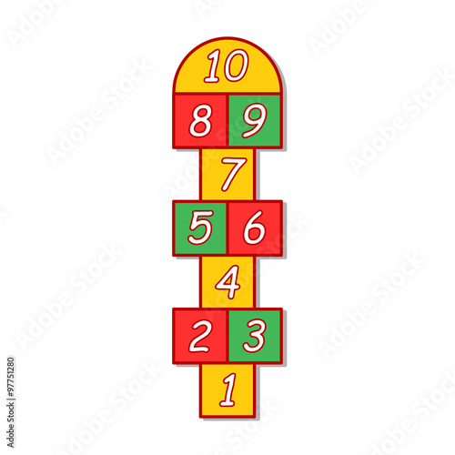 colorful illustration  with hopscotch game on grey background
